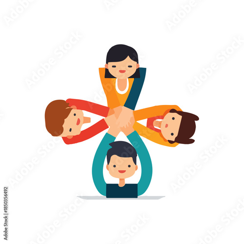 Teamwork Collaboration Hands Joined in Support, Flat Design