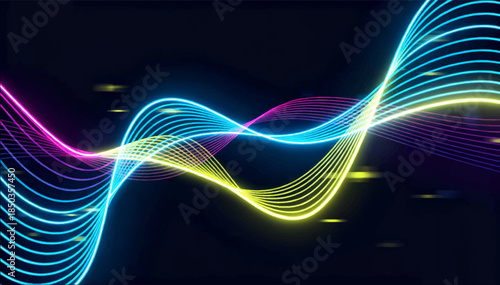 Neon trail bright neon lines with a glow effect and a slight blur in motion modern, urban style. Suitable for music videos, tech design and logos. Vector. EPS_02.
