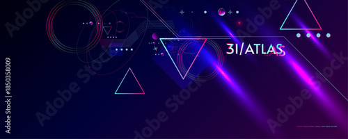 New Dark retro futuristic 3I ATLAS cyberpunk elements abstraction background cosmos synthwave vaporwave retrowave glitch circle with blue and pink glow