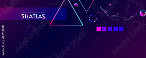 New Dark retro futuristic 3I ATLAS cyberpunk elements abstraction background cosmos synthwave vaporwave retrowave glitch circle with blue and pink glow