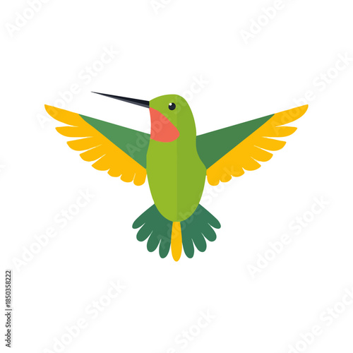 Flat Design Hummingbird in Flight, Bright Colors