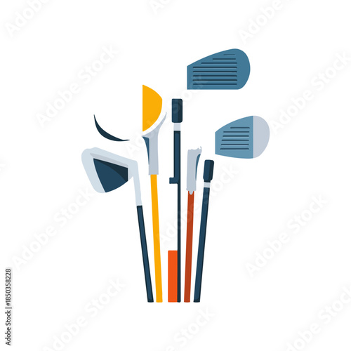 Flat Golf Club Set on White Background Sport Icon