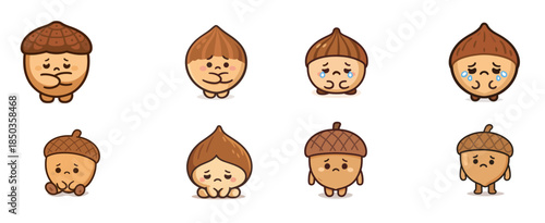 Cute cartoon acorns showing various emotions in a creative design