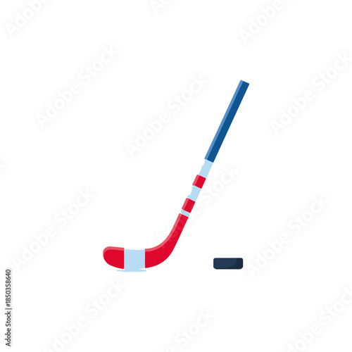 Hockey Stick and Puck Illustration on White Background