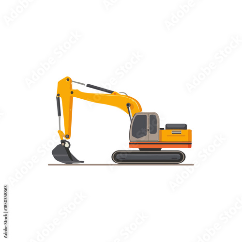 Minimalist Yellow Excavator Illustration on White Background