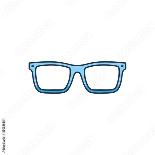 Modern Blue Eyeglasses Icon on White Background