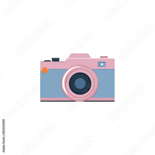 Pastel Pink and Blue Camera Icon on White Background