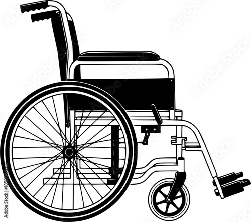 Simple black and white illustration of a standard wheelchair profile
