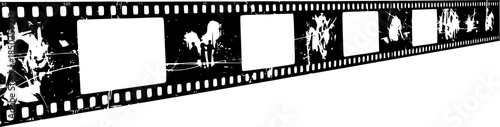 Film strip, long grunge filmstrip, old vintage movie reel frames, vector cinema video or photo tape. Grunge long film strip or movie camera negative roll with transparent background