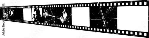 Film strip, long grunge filmstrip, old vintage movie reel frames, vector cinema video or photo tape. Grunge long film strip or movie camera negative roll with transparent background