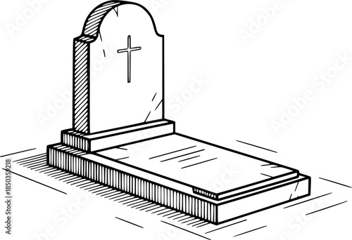vector drawing sketch of grave on white background .Generative AI
