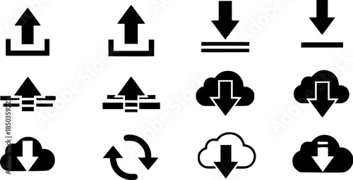 Upload and download icons, arrow upload and download symbols
