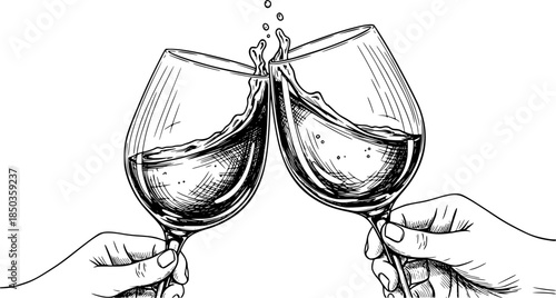 clinking wine glasses hand drawn vector sketch
