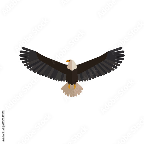 Soaring American Eagle with Outstretched Wings, Flat Design