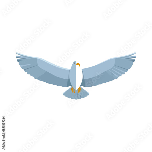 Soaring Seagull Flat Vector Illustration on White