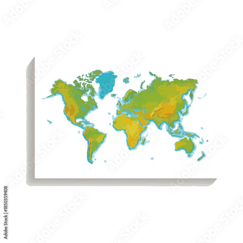 World Map Illustration with Shadow Global Travel Concept