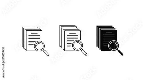 Magnifying Glass Over Document Icons Set.