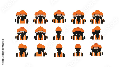 Multiple Construction Workers Wearing Hard Hats.