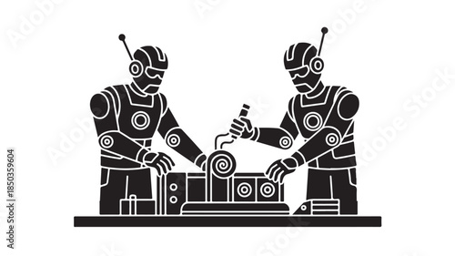 Industrial Robots Manufacturing Automation Technology Vector Silhouette Icon