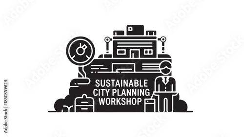 Sustainable City Planning Workshop Urban Development Vector Silhouette