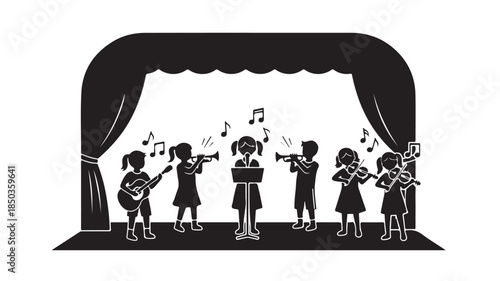 School Music Performance Children Concert Vector Silhouette Illustration
