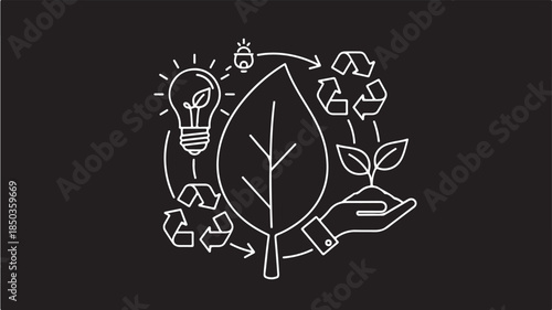 Eco Sustainability Recycling Green Energy Vector Line Silhouette