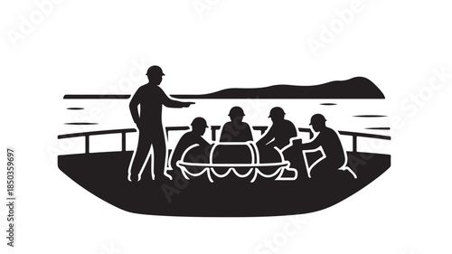 Maritime Rescue Emergency Boat Safety Operation Vector Silhouette