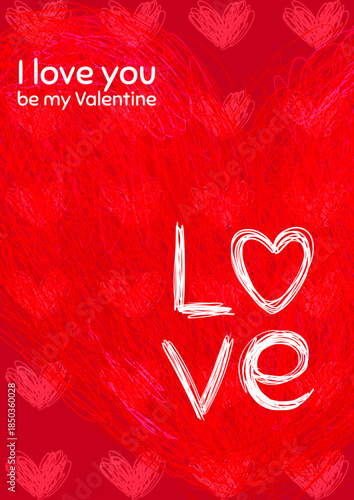 Valentine Day vector card. Hand drawn pen doodle hearts