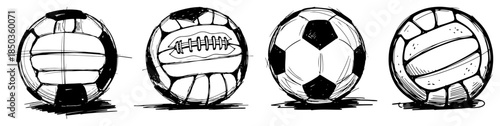 Collection of four different soccer ball designs from retro to modern styles