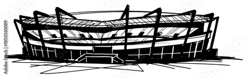 Modern football stadium exterior architecture sketch with roof structure