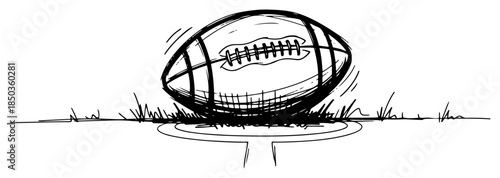 Sketch of a rugby ball resting on a tee ready for kickoff