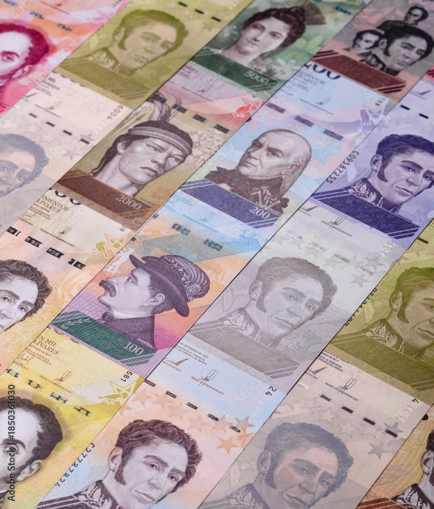 Fototapeta premium Venezuelan bolivar, cash, currency of Venezuela, banknotes for transactions. Venezuelan bolivar