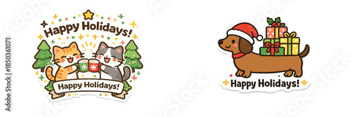 Cute animals celebrate special holiday with gifts and drinks in festive scene