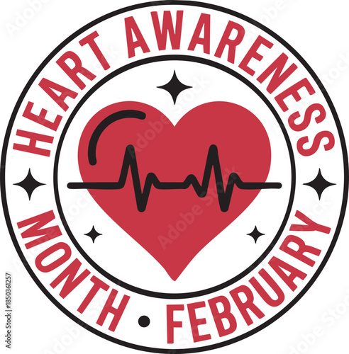 Heart Awareness Month February Heart Disease Awareness T Shirt Design with Red Ribbon and Heart Icon