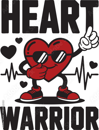 Heart Warrior Cartoon Character Heart Disease Awareness Fun Medical Illustration