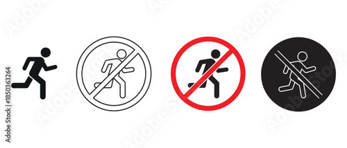 No Running Icon Vector. Person Safety Restriction and Prohibited Action Symbol