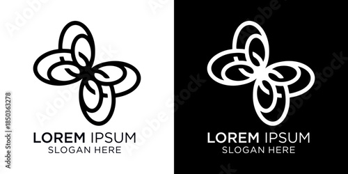 Elegant logo design featuring a flower-like butterfly symbol with customizable text, ideal for businesses seeking a modern and professional brand identity