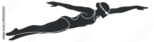 A silhouette of a woman swimmer performing a freestyle stroke in black vector style, ideal for sports-related designs and fitness branding