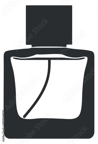 A sleek perfume bottle in minimalist black and white vector style, perfect for beauty and cosmetics branding