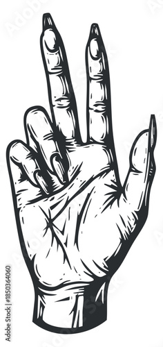 A peace hand gesture in black and white outline vector style, perfect for modern graphic design and communication projects