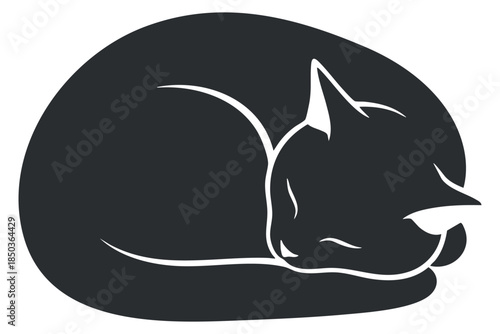 A stylized silhouette of a sleeping cat in minimalist vector style, ideal for pet-related designs and illustrations