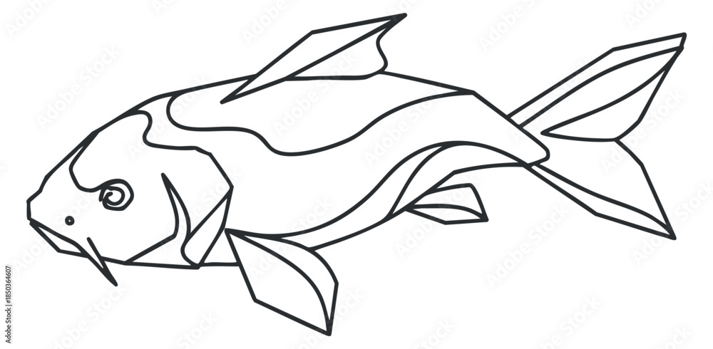 Obraz premium A koi fish illustration in outline minimalist vector style, ideal for aquatic-themed design projects