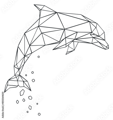 A geometric polygonal dolphin illustration in outline vector style, suitable for marine-themed designs and creative projects