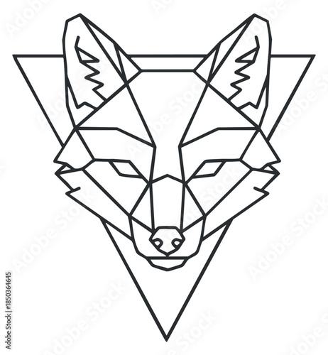 A geometric outline illustration of a fox head in minimalist vector style, suitable for modern design projects and branding