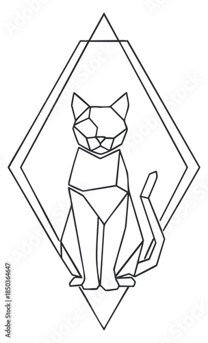 A geometric line art illustration of a cat in a stylish minimalist design, ideal for creative projects and logo concepts