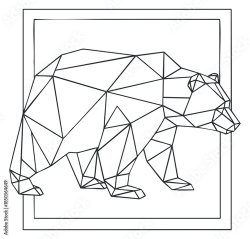 A geometric outline illustration of a bear in minimalist vector style, suitable for nature-themed designs and creative projects