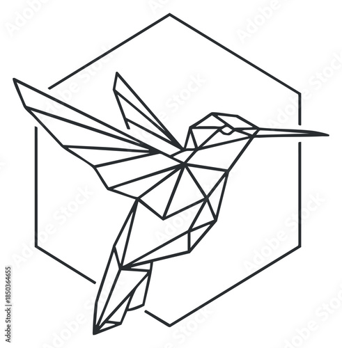 A geometric outline illustration of a hummingbird in minimalist vector style, suitable for modern branding or creative projects