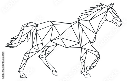 A geometric outline illustration of a running horse in minimalist vector style, suitable for modern design projects and artistic endeavors