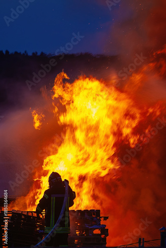 Team of firefighters extinguish large fire