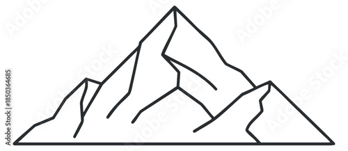 A simple outline of a mountain range in black and white geometric vector style, suitable for outdoor and travel themes